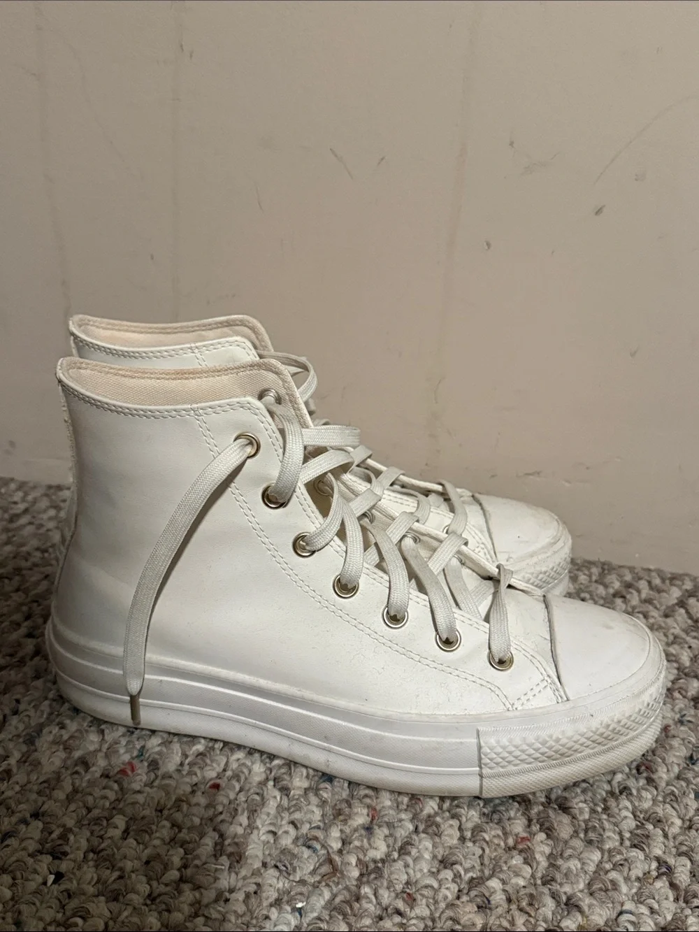 Converse All Star Platform High Platform Chuck Sneakers White Egret Gold 9.5